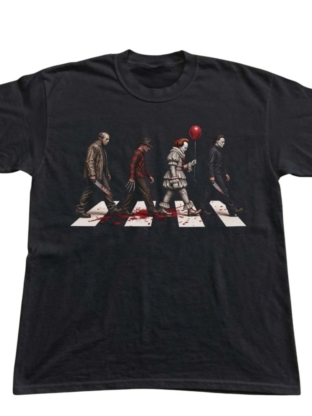Black Graphic Horror Characters T-Shirt, Halloween tee